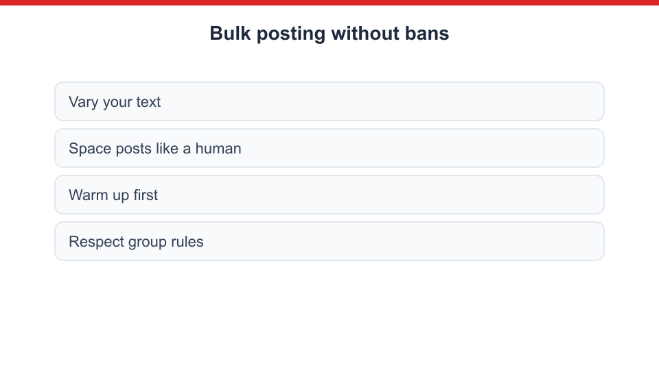 How to post to multiple groups without getting banned