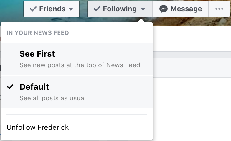 Facebook unfollow option hover