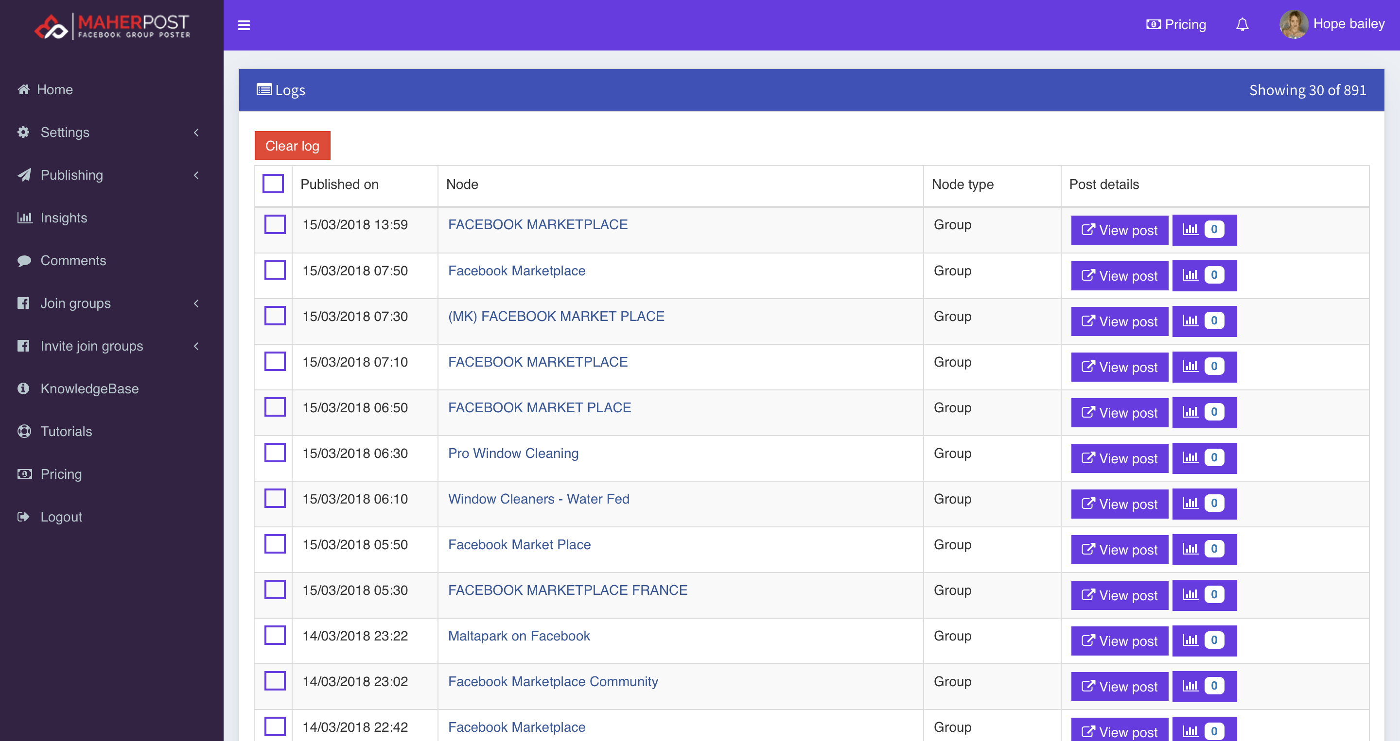 MaherPost Group Posting Logs Page